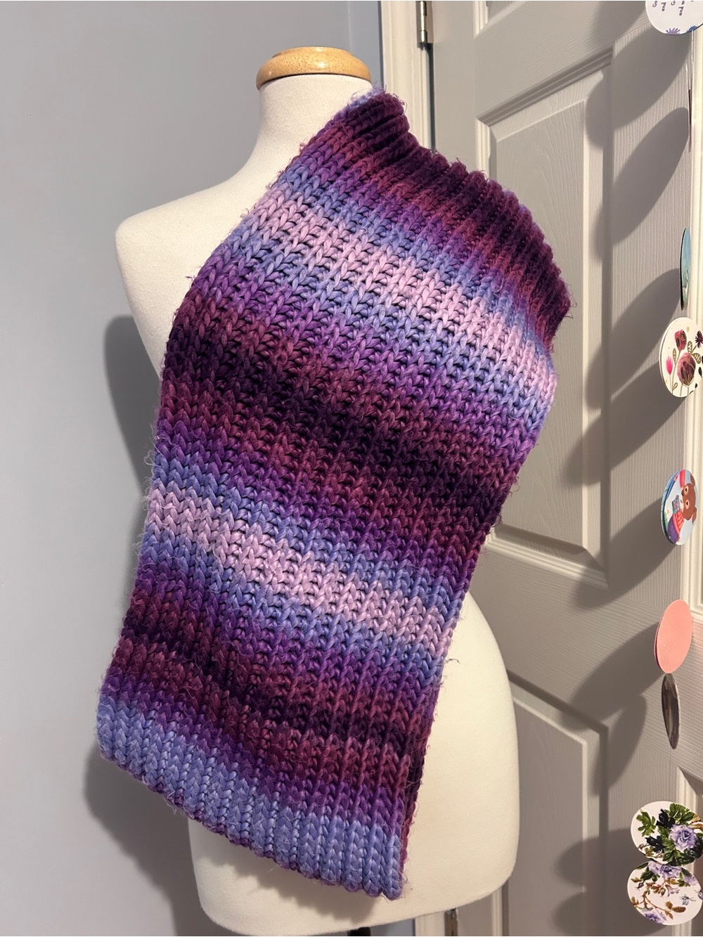 Hand-Knit Purple Ombre Ribbed Scarf